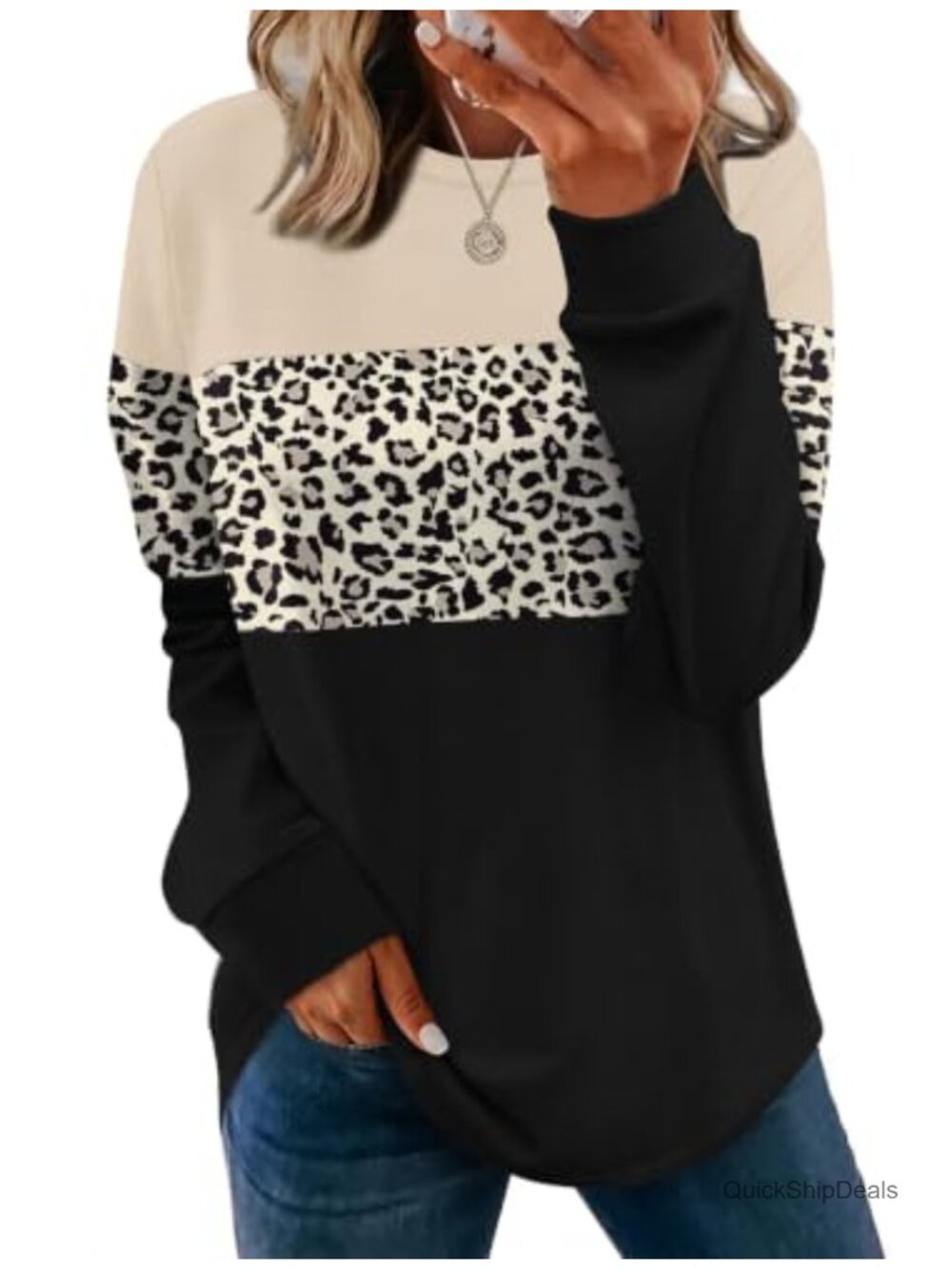 Womens Long Sleeve Tunic Sweatshirt Loose Fit Curved Hem Side Slit